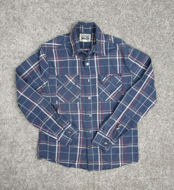 Converse Other - Converse Shirt Men Small Blue Plaid One Star Long Sleeve Cotton Skater Grunge